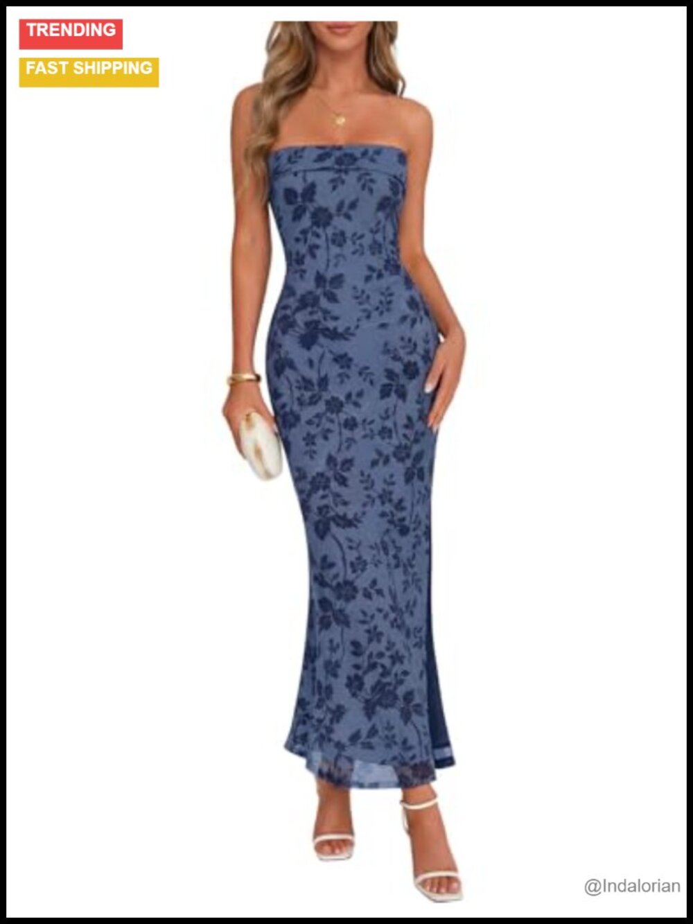 Women's Floral Jacquard Mesh Strapless Maxi Dress Wedding Guest Cocktail